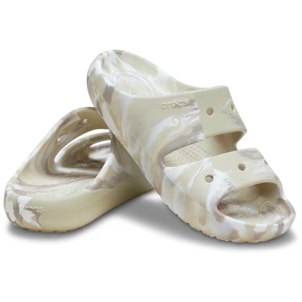 CROCS Cream and Tan Marble Slides